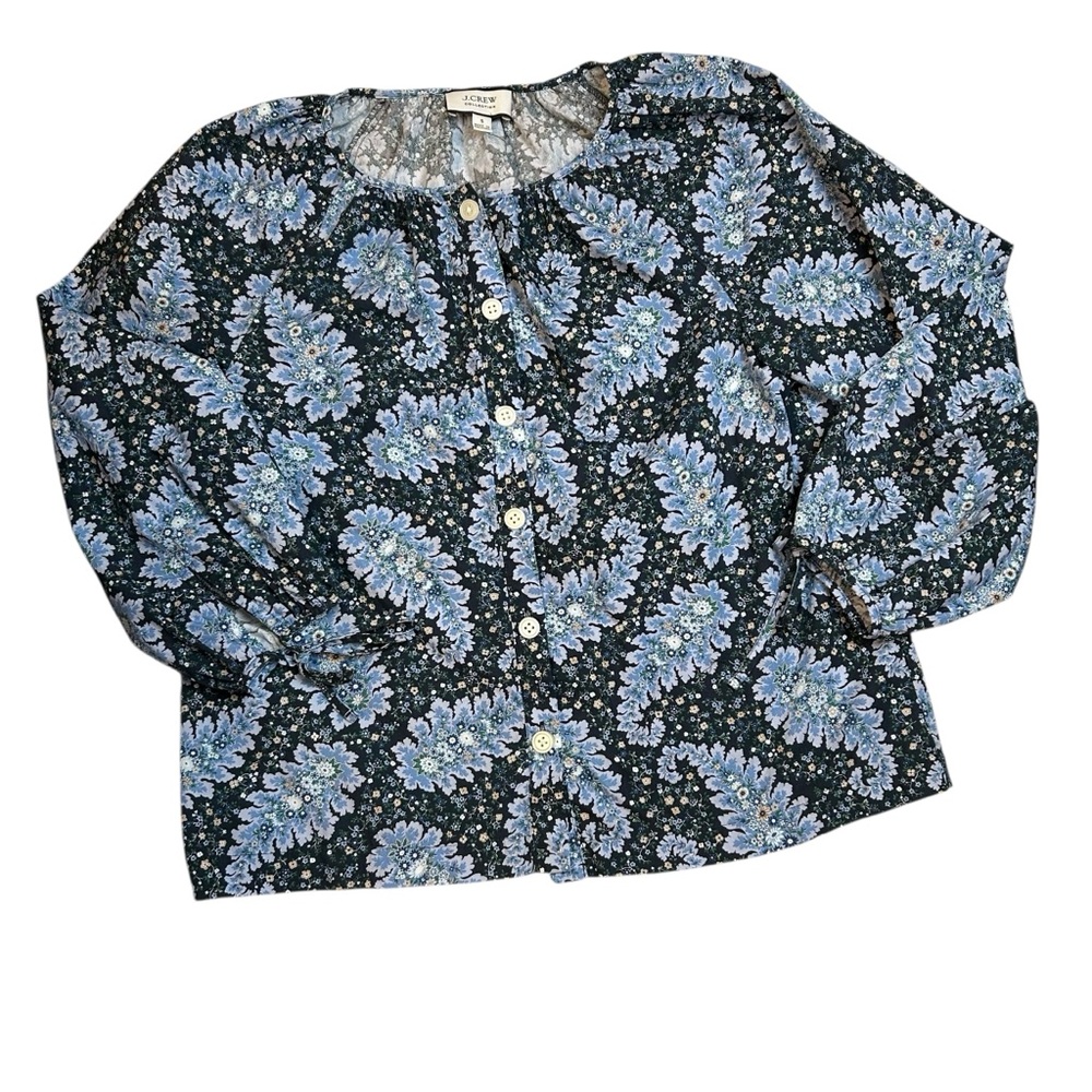 J Crew Ratti Floral Tie Sleeve Button Up Peasant Blouse Shirt Womens S Artsy